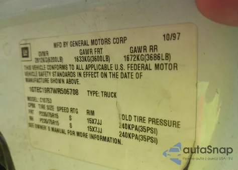 1998 GMC Sierra 1500 Sl Wideside from USA, damaged, VIN 1GTEC19R7WR506708